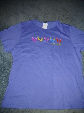 Purple Graphic Tee with Colorful Flip-Flop Print